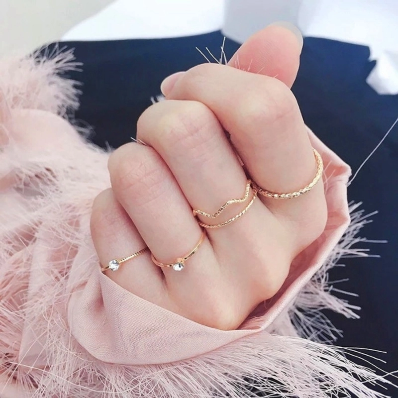 Product image KAHASIL Set 5pcs Cincin Titanium Wanita Anti Karat Luntur Aesthetic Aksesoris Fashion KH001 all variant GOLD